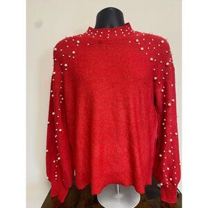 Jpr Studio Women's Barbados cherry Imitation Pearl Mock Neck Sweater Size L NWD